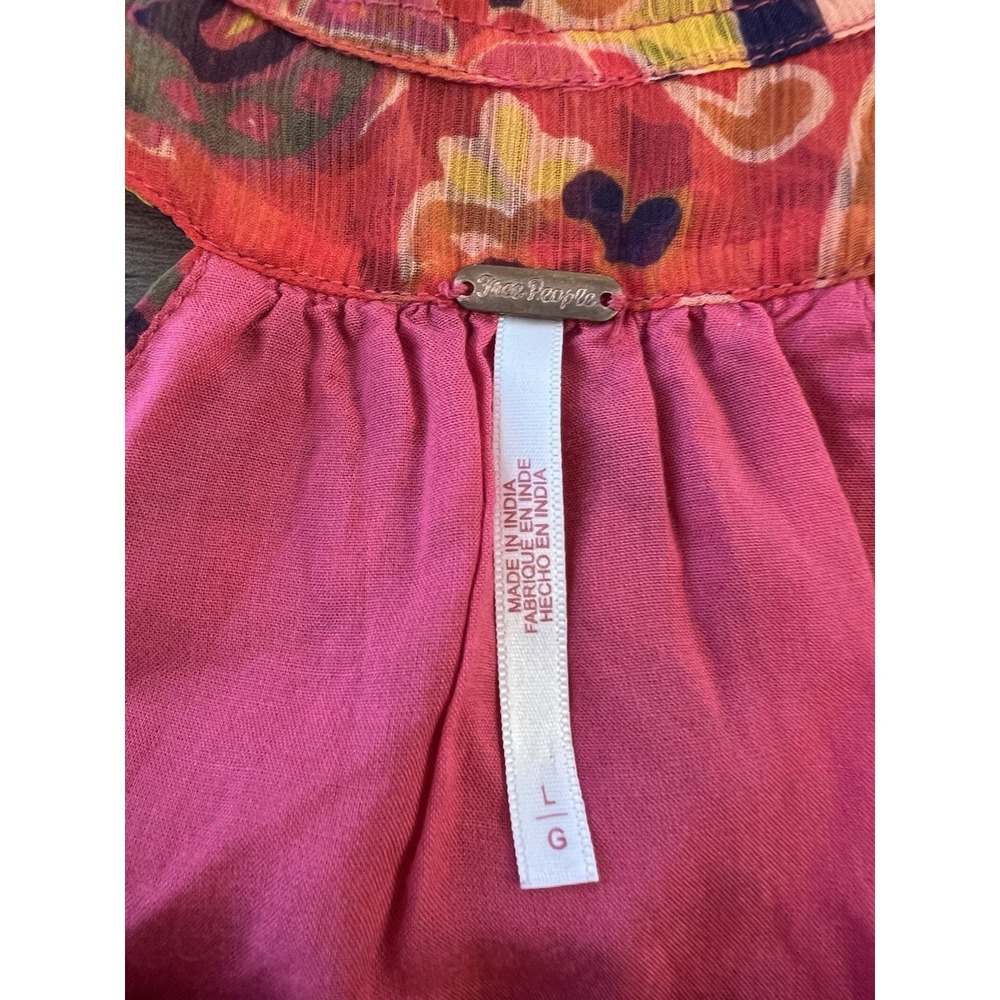 Free People Paisley Halter Tank Top Boho Festival Tie Neck Pink Orange Size L - Picture 2 of 8